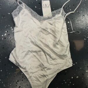 White Lace Trim Bodysuit